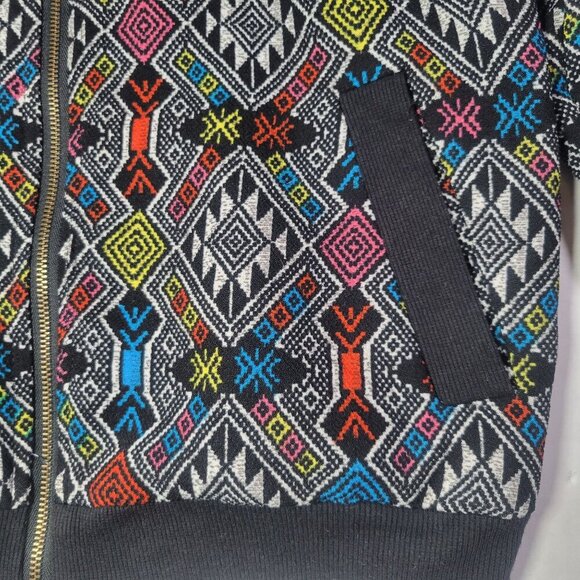 H+S Multicolor Geometric Pattern Ribbed Collar Cuffs & Hem Bomber Jacket Size S - Picture 2 of 8